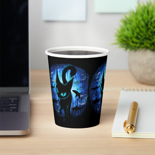 Aquaticat - Surreal Cat in Deep Ocean Fantasy Paper Cups (Insitu)