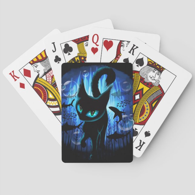 Aquaticat - Surreal Cat in Deep Ocean Fantasy Playing Cards (Back)