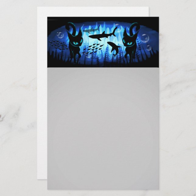 Aquaticat - Surreal Cat in Deep Ocean Fantasy Stationery (Front/Back)
