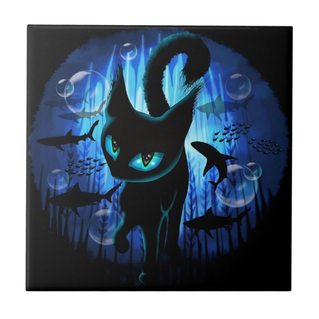 Aquaticat - Surreal Cat in Deep Ocean Fantasy Tile (Front)