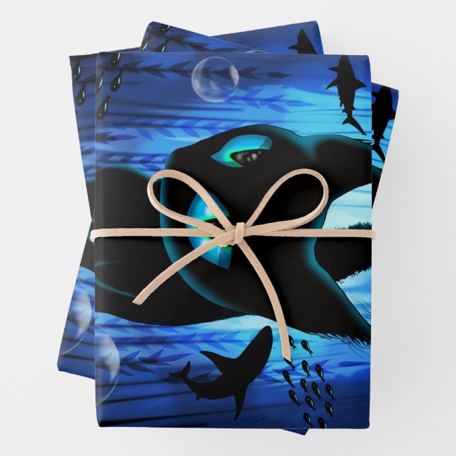 Aquaticat - Surreal Cat in Deep Ocean Fantasy Wrapping Paper Sheet (In situ)