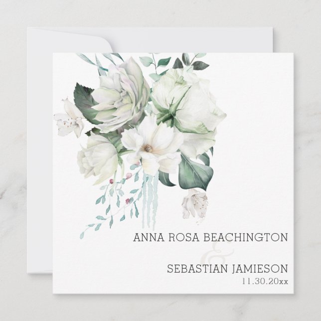 *~* AR15 - White Floral Bouquets QR RSVP Wedding   Invitation (Front)