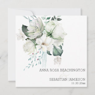 *~* AR15 - White Floral Bouquets QR RSVP Wedding Invitation