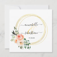 *~* AR21 QR RSVP Gold Cicles Flowers WEDDING I Inv