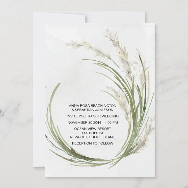 *~* AR21 QR RSVP Pampas Grass Botanical WEDDING Invitation (Front)