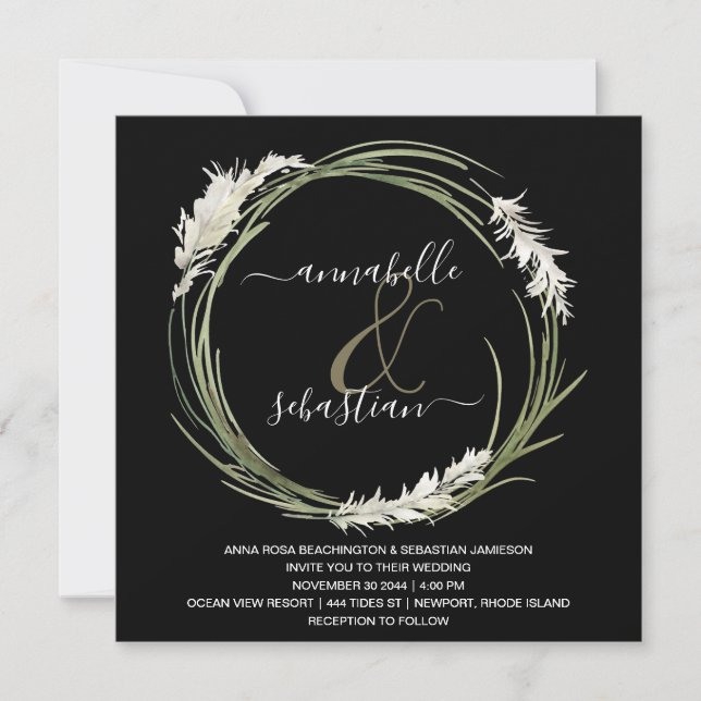 *~* AR21 RSVP Pampas Grass QR wreath WEDDING Invitation (Front)