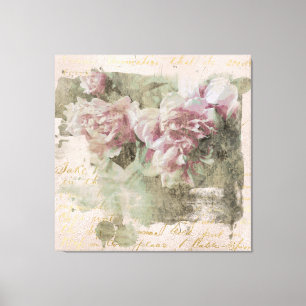 ** AR23 Peony Floral Handwriting Vintage Victorian Canvas Print