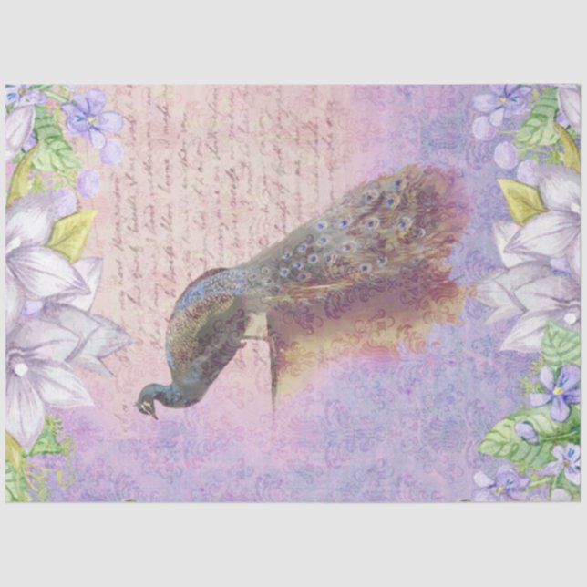 *~* AR23 Vintage Flowers French Peacock Decoupage Tissue Paper (Front)