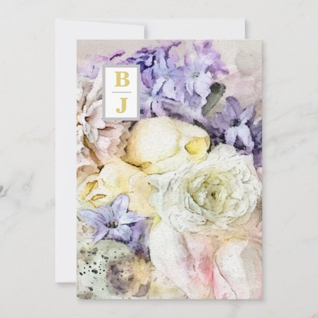 *~ AR26 Country Initials Bouquet RSVP QR Wedding Invitation (Front)