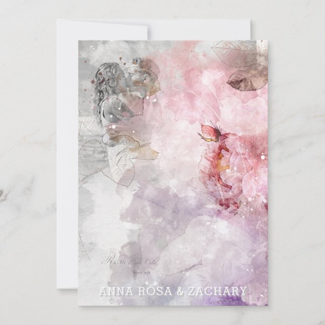 *~* AR26 Pink QR Victorian RSVP PHOTO Wedding Invitation (Front)