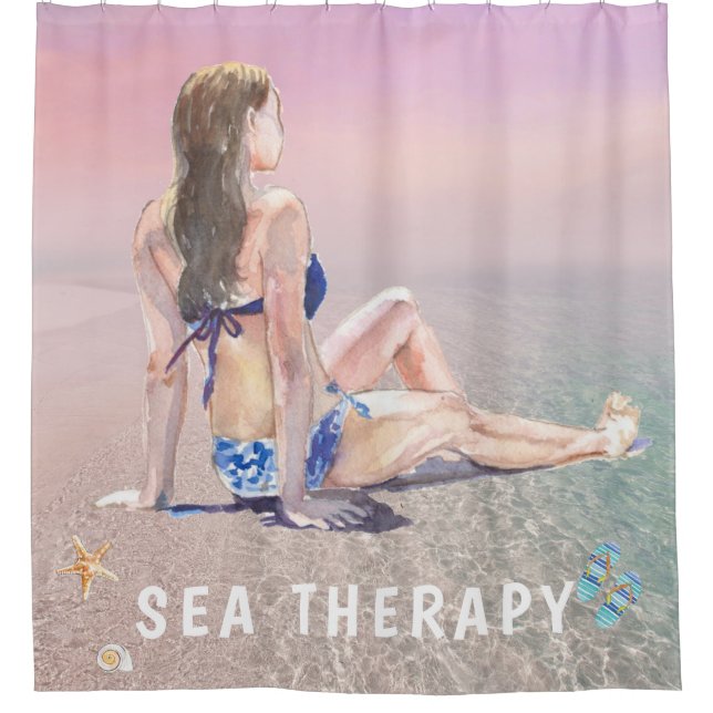 *~* AR29 Sea Therapy Beach Sun Set bathe Girl Shower Curtain (Front)