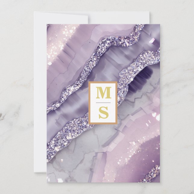 *~ AR66 RSVP LAVENDER Silver QR Initials  Wedding Invitation (Front)