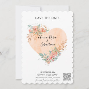 *~* AR6 QR WEDDING Floral Heart SAVE the DATE Invitation