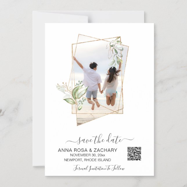 *~* AR6 WEDDING SAVE the DATE QR Gold - Website Magnetic Invitation (Front)