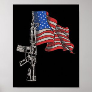 Ar-15 Ault Rifle Usa Flag Gun - Distressed America Poster