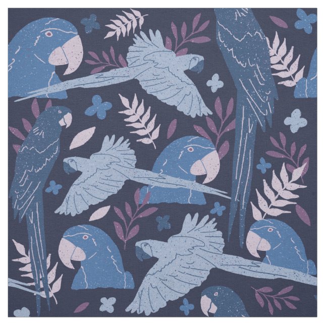 Ara Parrot Blue Blush Pink Tropical Pattern Fabric (Swatch)
