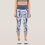 Ara Parrot Blue Drawing Tropical Leave Pattern Capri Leggings<br><div class="desc">Ara Parrot Blue Pink Drawing Tropical Leave Pattern Leggings. Ara pattern with tropical leaves in blue and pink colours. Hand-drawn illustration.</div>