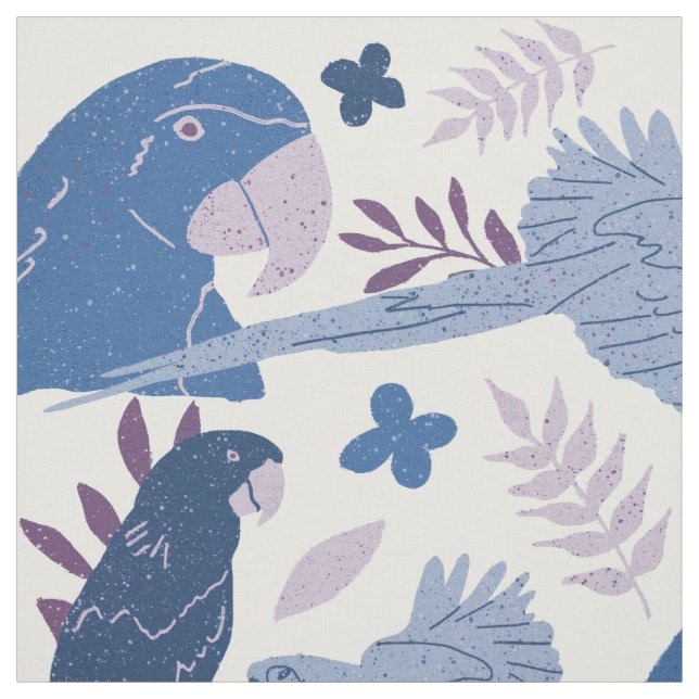 Ara Parrot Blue Pink Tropical Pattern Fabric (Swatch)
