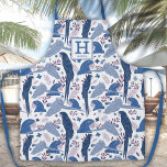 Ara Parrot Blue Tropical Leaf Pattern Monogram Apr Apron<br><div class="desc">Ara Parrot Blue Tropical Leaf Pattern Monogram Apron. Blue ara parrots in a pattern with tropical leaves. Add your name and monogram.</div>