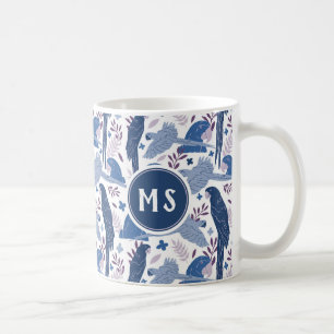Ara Parrot Blue Tropical Leaf Pattern Monogram Coffee Mug