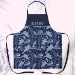 Ara Parrot Blue Tropical Leaf Pattern Name  Apron<br><div class="desc">Ara Parrot Blue Tropical Leaf Pattern Name Apron. Blue ara pattern on dark blue background with tropical leaves. Add your name or erase it.</div>