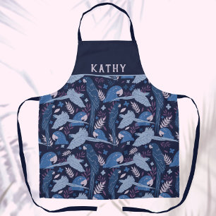 Ara Parrot Blue Tropical Leaf Pattern Name Apron