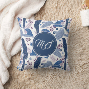 Ara Parrot Blue Tropical Pattern Monogram  Cushion