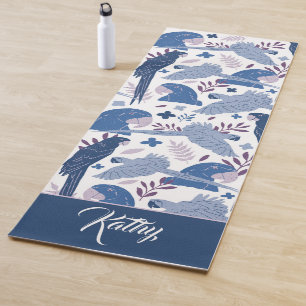 Ara Parrot Blue Tropical Pattern Monogram Name Yoga Mat