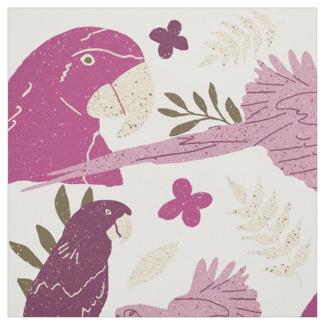 Ara Parrot Pink Tropical Leaf Pattern Fabric (Swatch)