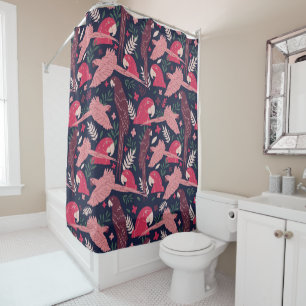Ara Parrot Red Pink Drawing Tropical Leave Pattern Shower Curtain