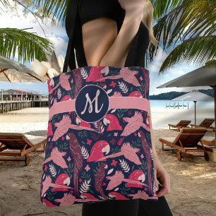 Ara Parrot Red Tropical Leave Pattern Monogram Tote Bag