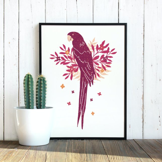 Ara Parrot Red Tropical Leaves Drawing Poster (Creator Uploaded)