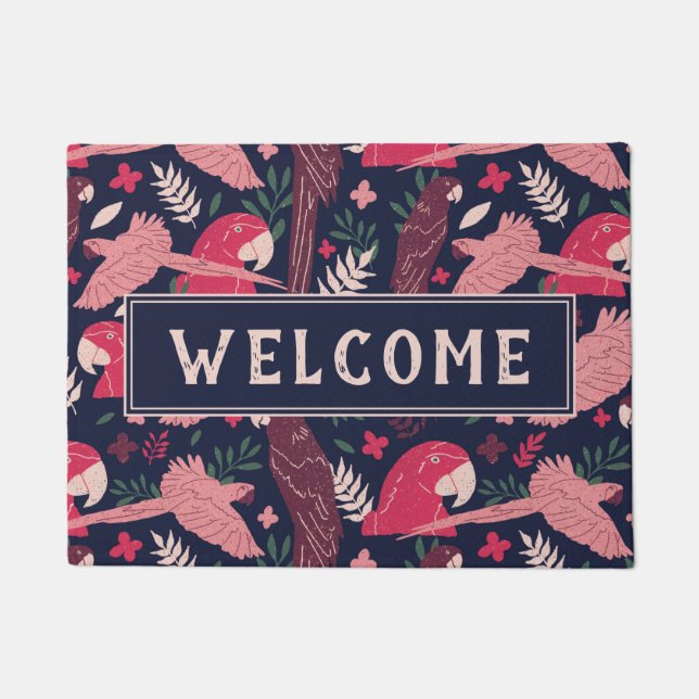 Ara Parrot Red Tropical Pattern Welcome Doormat (Front)