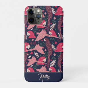 Ara Parrot Tropical Pattern Drawing Monogram Name Case-Mate iPhone Case