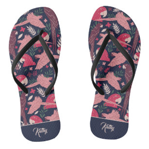 Ara Parrot Tropical Pattern Drawing Monogram Name Jandals