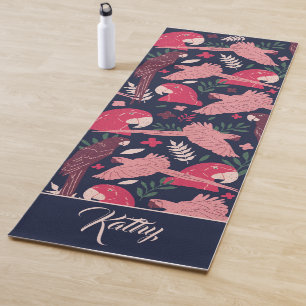 Ara Parrot Tropical Pattern Drawing Monogram Name Yoga Mat