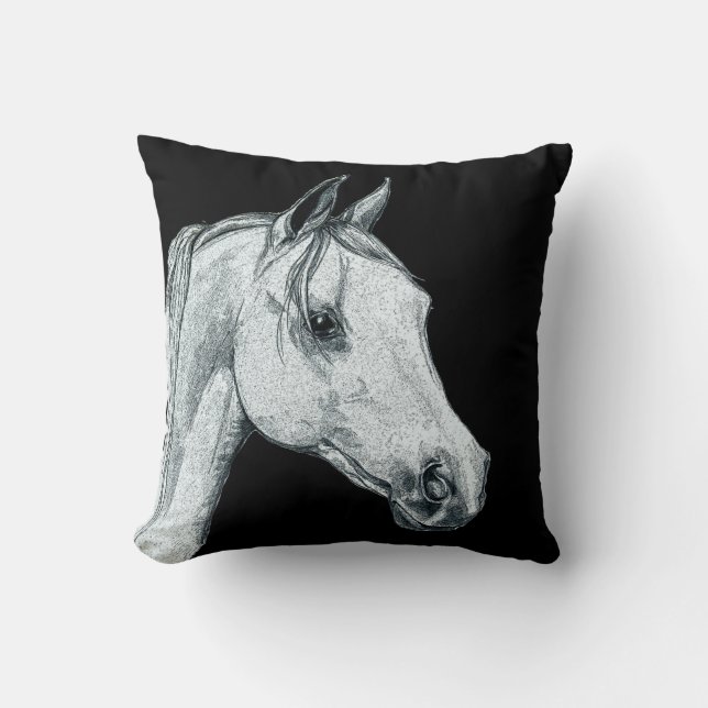 Arab Horse Portrait on Black Cushion (Front)