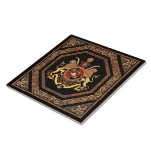 Arab Islamic Coat of Arms Black Ceramic Tile