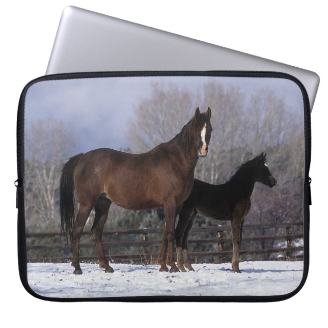 Arab Mare & Foal in Snow Laptop Sleeve (Front)