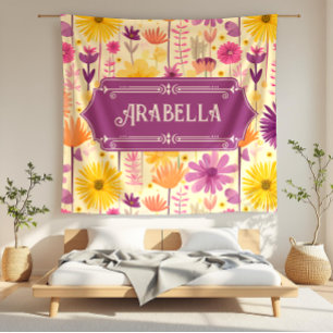 Arabella Cascading Modern Floral Pattern Fleece Blanket