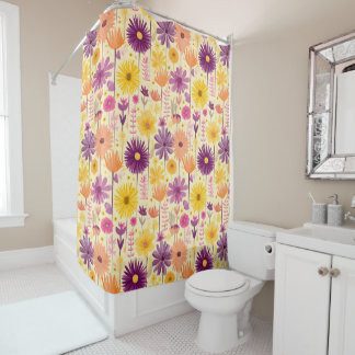 Arabella Cascading Modern Floral Pattern Shower Curtain