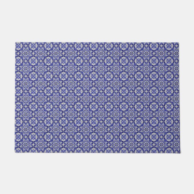 Arabesque Arab Middle Eastern Blue Tile Arab Tile  Doormat (Front)