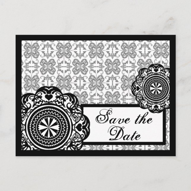 Arabesque Black Lace, save the date postcard (Front)