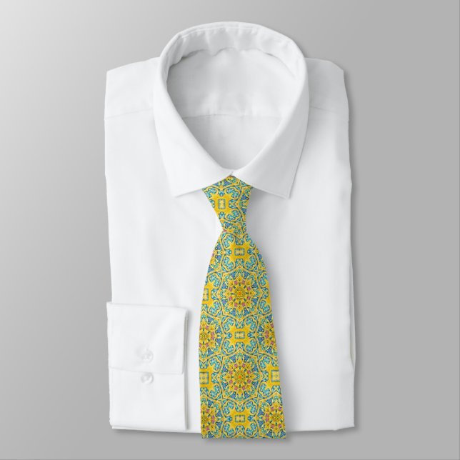 Arabesque Blue Gold Tie (Tied)