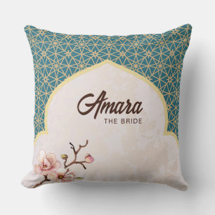 Arabesque Bridal Cushion – Deep Teal & Gold 