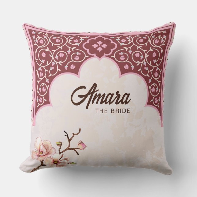 Arabesque Bridal Cushion | Maroon Floral Arch (Front)