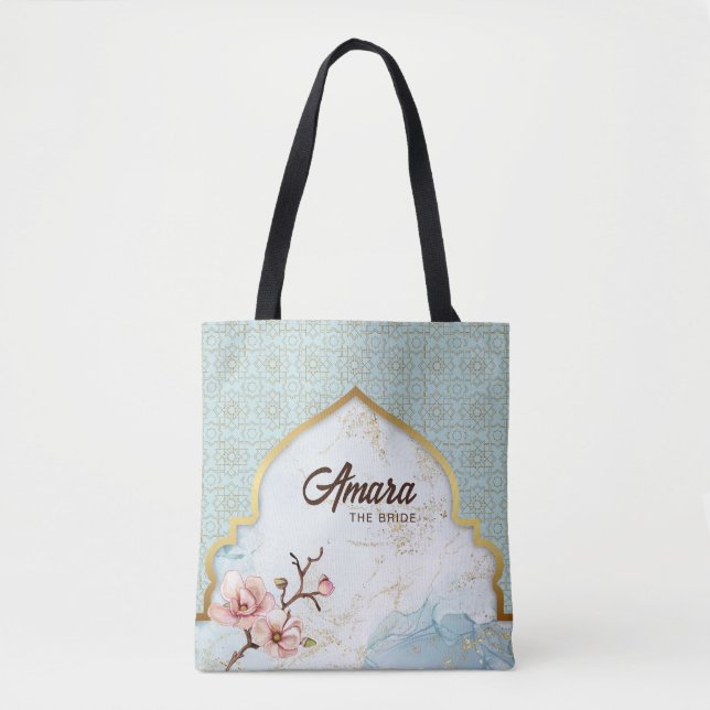 Arabesque Bride’s Tote Bag – Light Blue Arch (Front)
