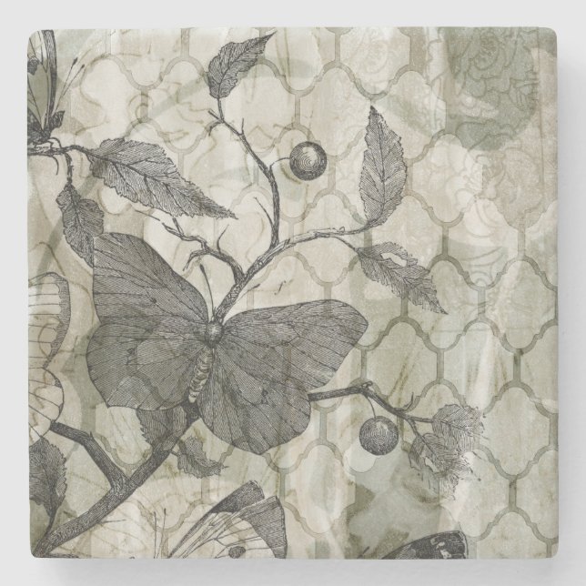 Arabesque Butterflies I Stone Coaster (Front)