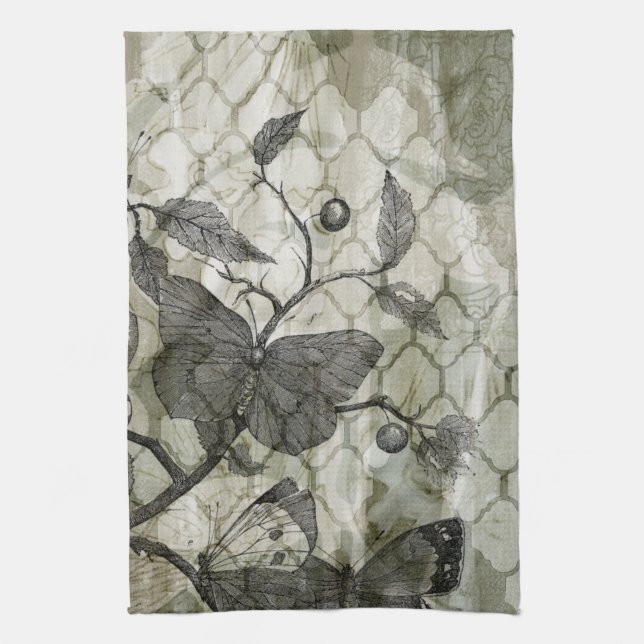 Arabesque Butterflies I Tea Towel (Vertical)