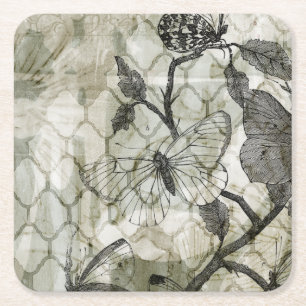 Arabesque Butterflies II Square Paper Coaster